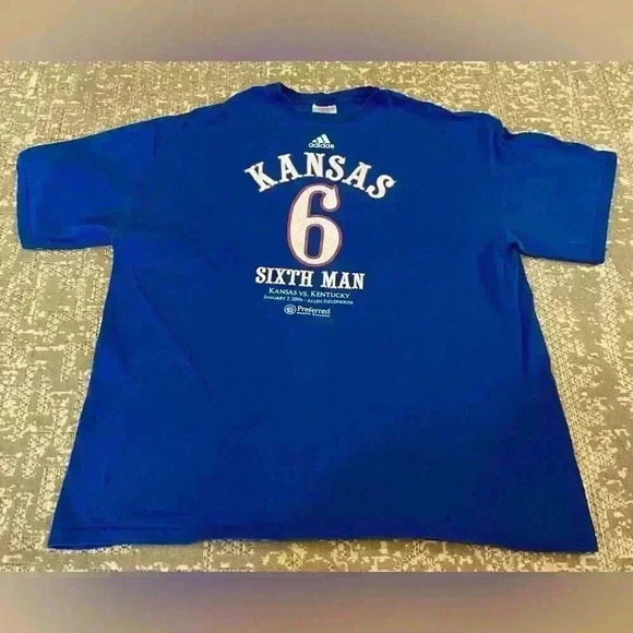 Kansas Jayhawks Adidas 6th Man 2006 KU vs UK shirt size XL color Blue Flaws - Picture 1 of 5